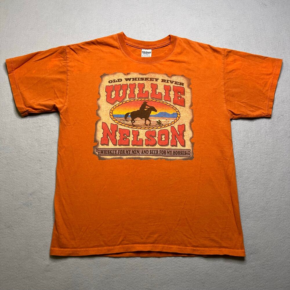 2005 Willie Nelson Whiskey For My Men Beer For My Horses T Shirt Large Orange